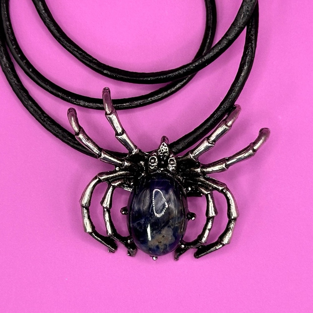 Large Sodalite Pin/Pendant Spider on 18’ leather cord